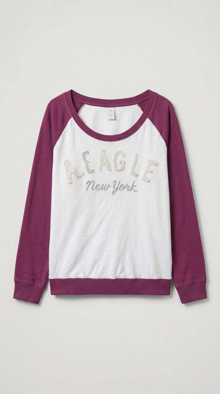 Y2K American Eagle Sweatshirt Size M New York Raglan Pullover Purple